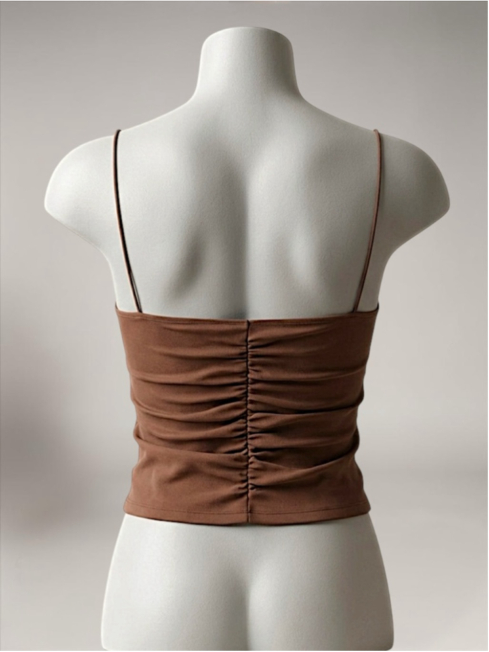 Zara Brown Ruched Spaghetti Strap Tank Top - Picture 8 of 10